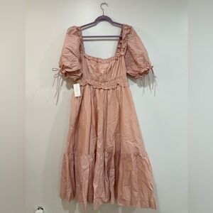 Crissy 100% Cotton Ruched Midi Dress in Dusty Pink - Bump Friendly